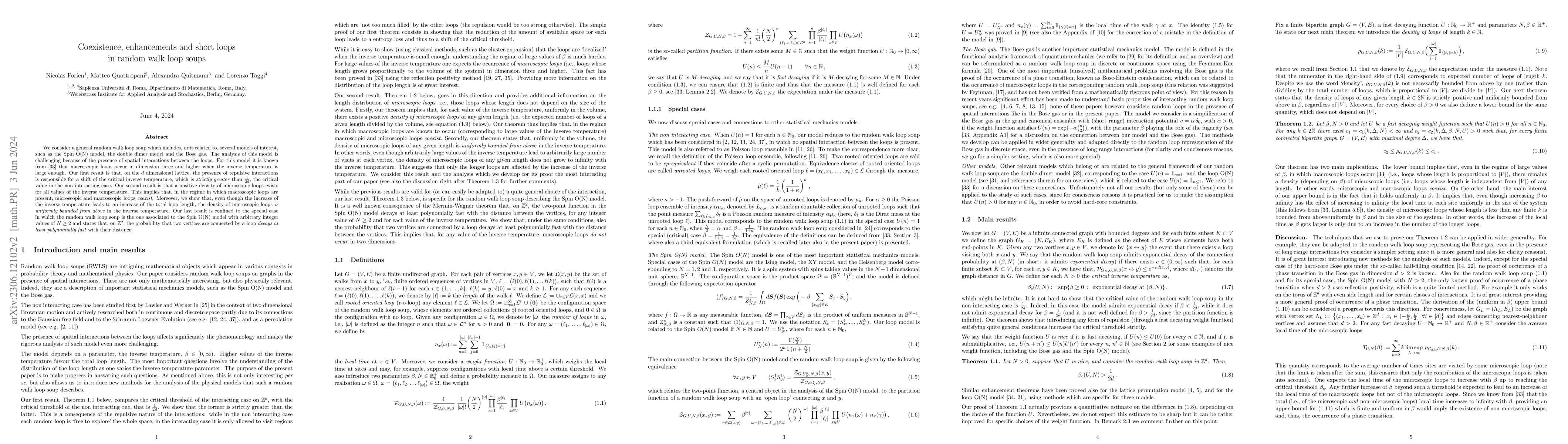 Thumbnail for Coexistence, enhancements and short loops in random walk loop soups