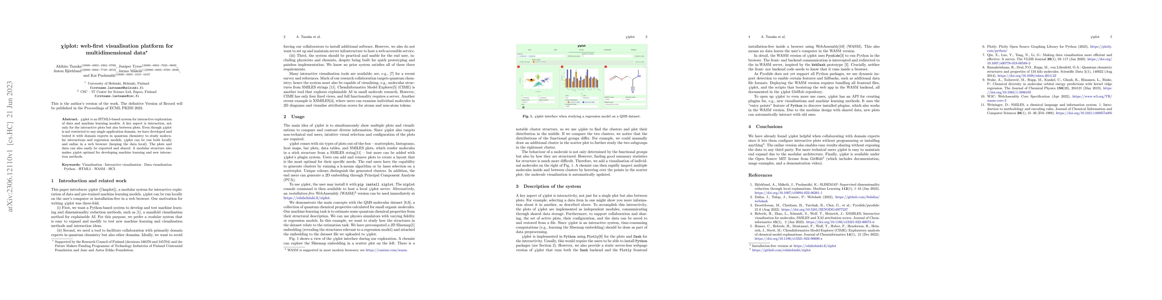 Thumbnail for $\chi$iplot: web-first visualisation platform for multidimensional data