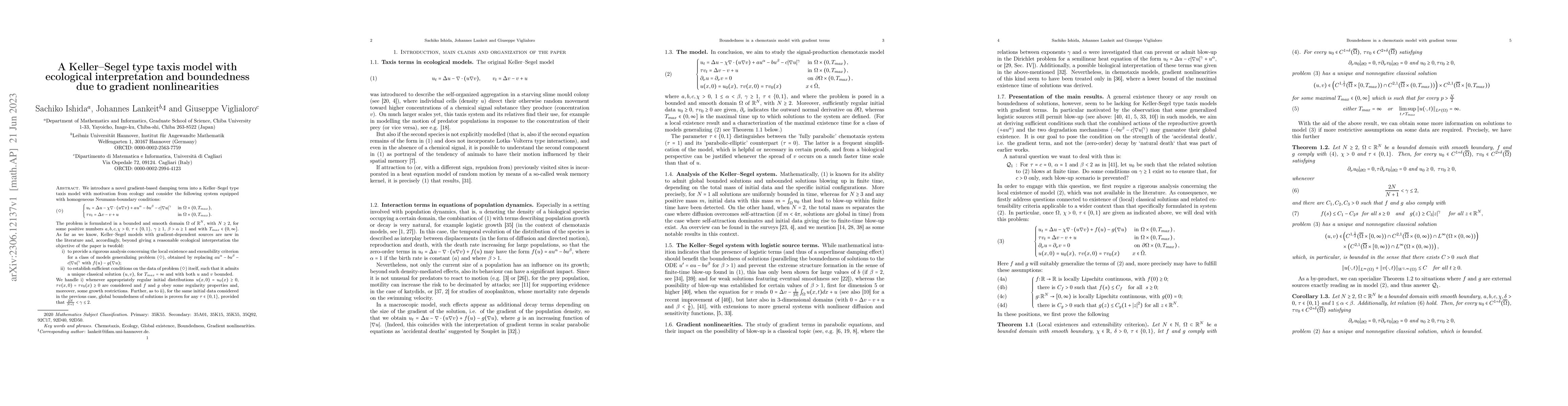 Thumbnail for A Keller-Segel type taxis model with ecological interpretation and
  boundedness due to gradient nonlinearities