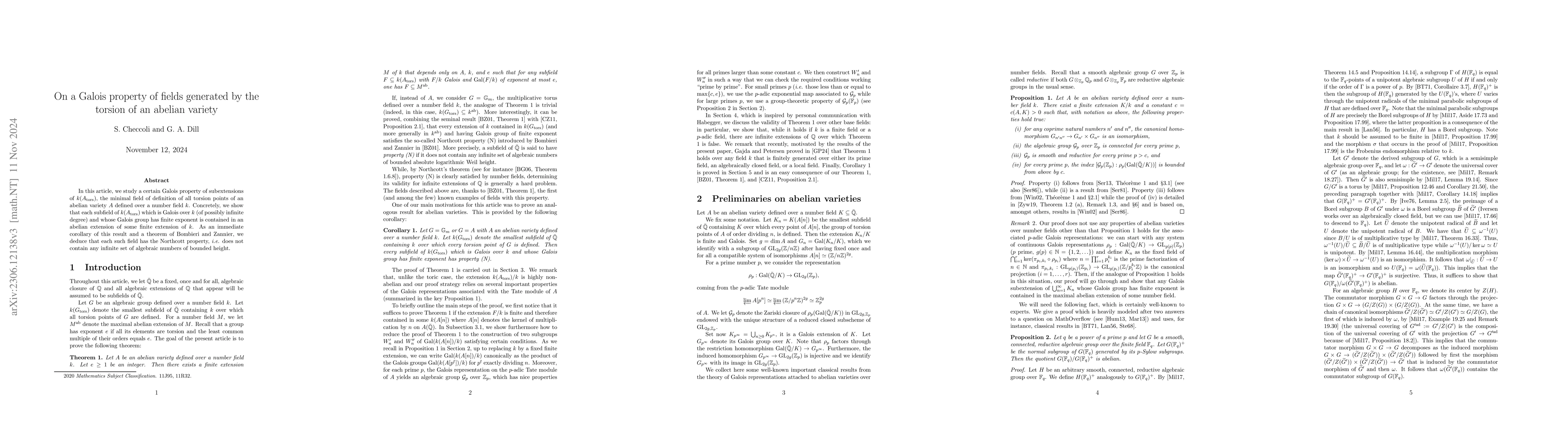 Thumbnail for On a Galois property of fields generated by the torsion of an abelian
  variety