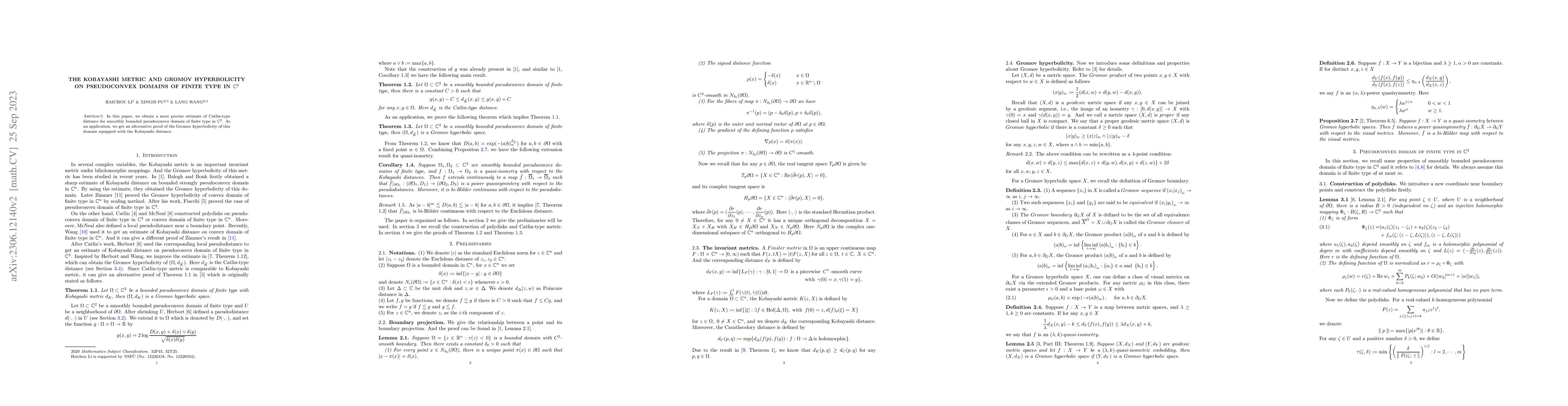 Thumbnail for The Kobayashi metric and Gromov hyperbolicity on pseudoconvex domains of
  finite type in $\mathbb{C}^2$