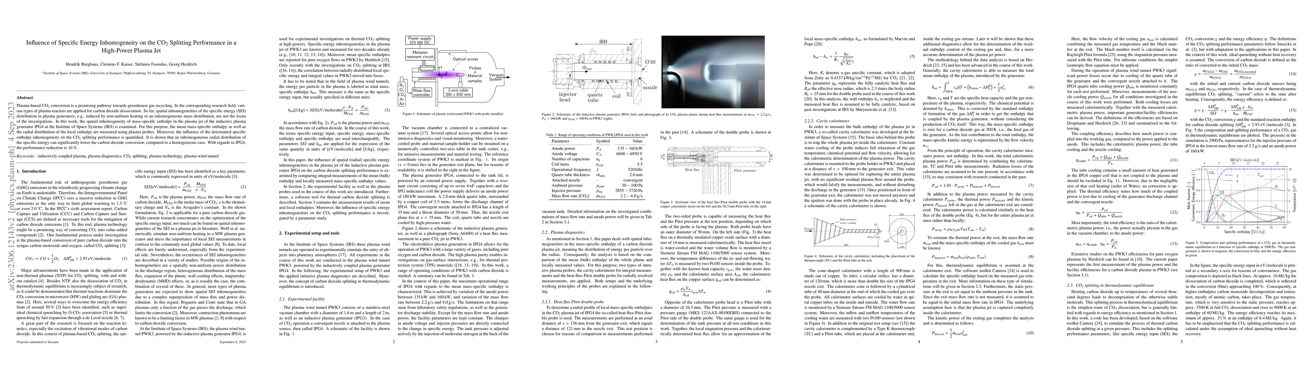 Thumbnail for Influence of Specific Energy Inhomogeneity on the CO2 Splitting
  Performance in a High-Power Plasma Jet