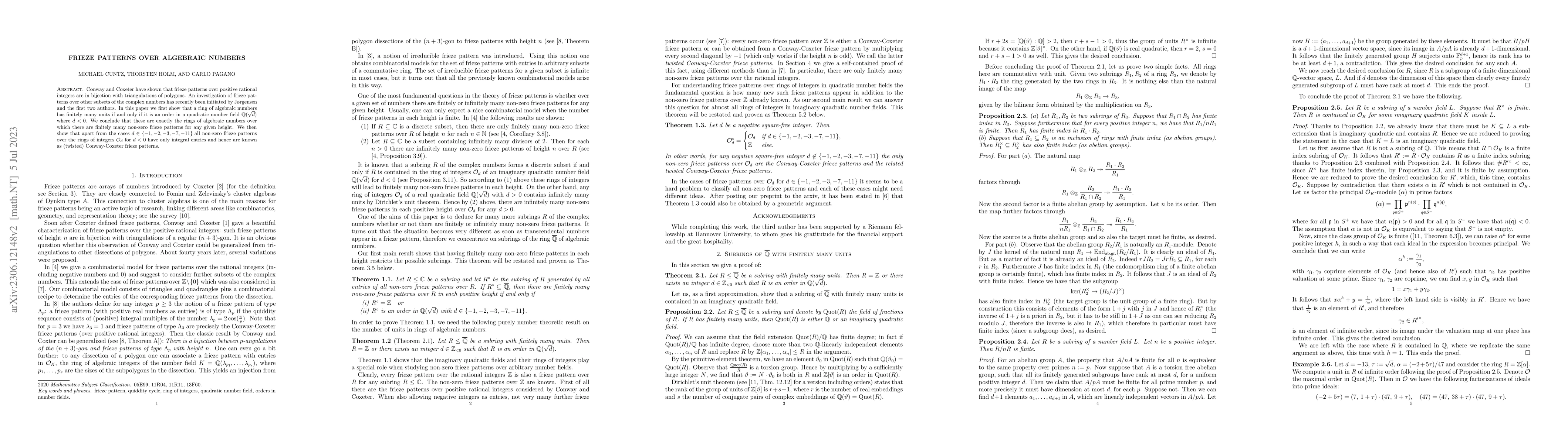 Thumbnail for Frieze patterns over algebraic numbers