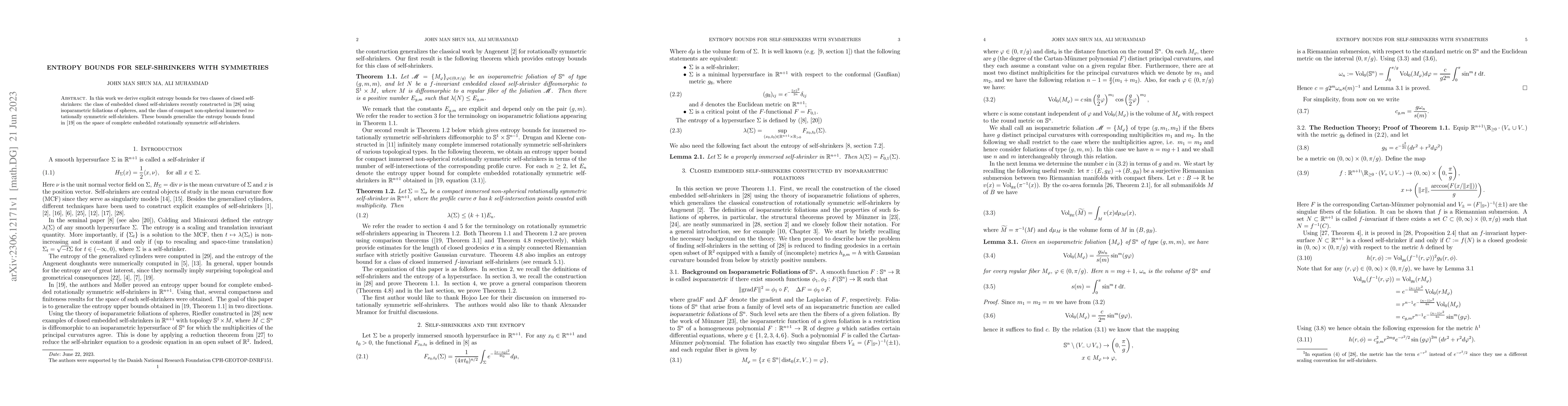 Thumbnail for Entropy Bounds for Self-shrinkers with Symmetries