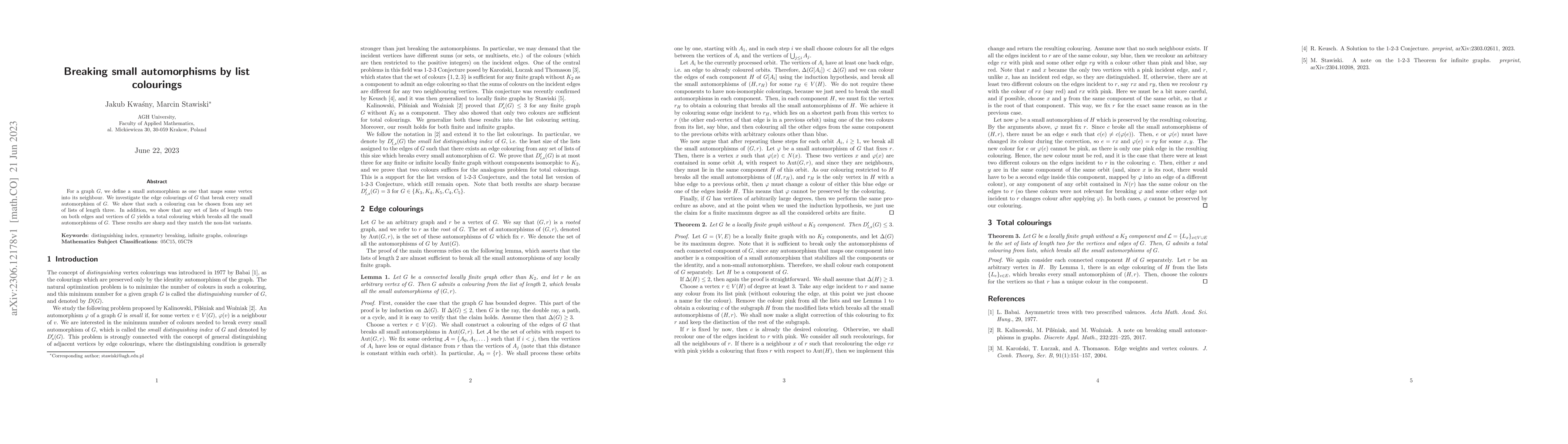 Thumbnail for Breaking small automorphisms by list colourings