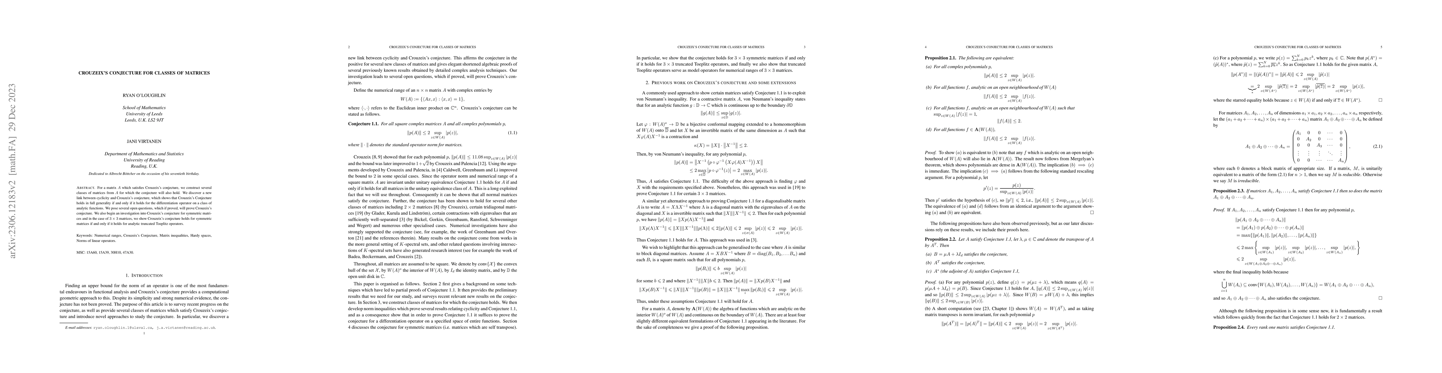 Thumbnail for Crouzeix's conjecture for classes of matrices