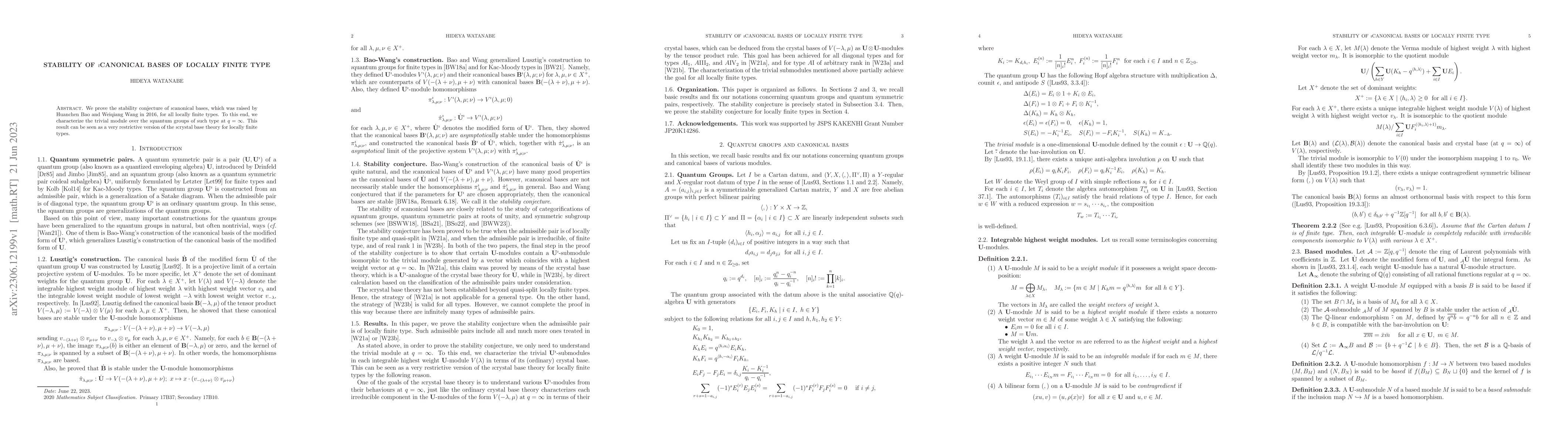 Thumbnail for Stability of $\imath$canonical bases of locally finite type