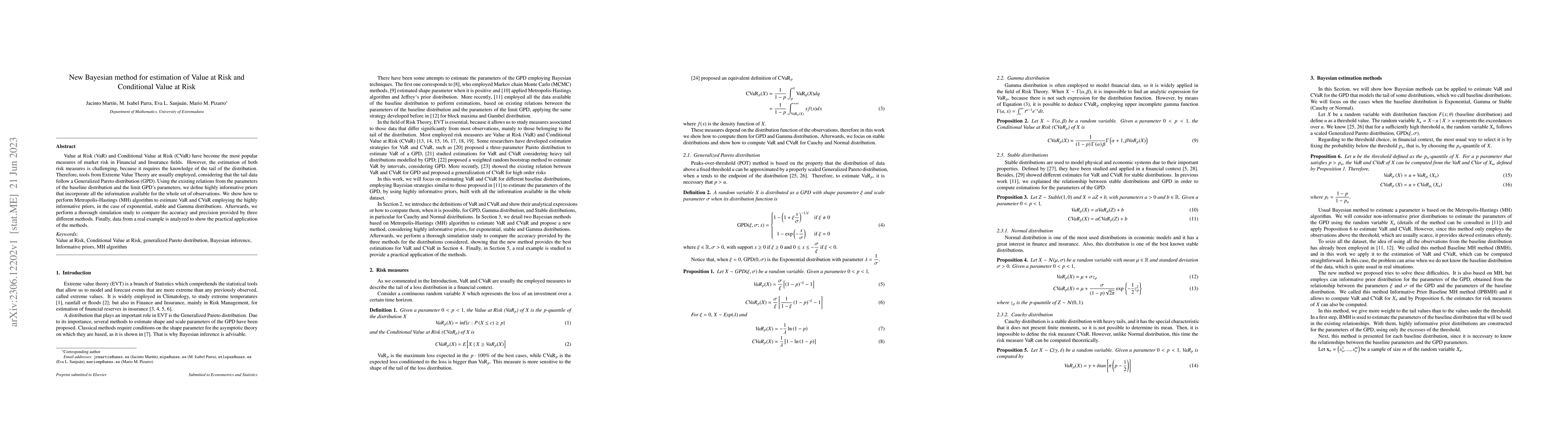 Thumbnail for New Bayesian method for estimation of Value at Risk and Conditional
  Value at Risk