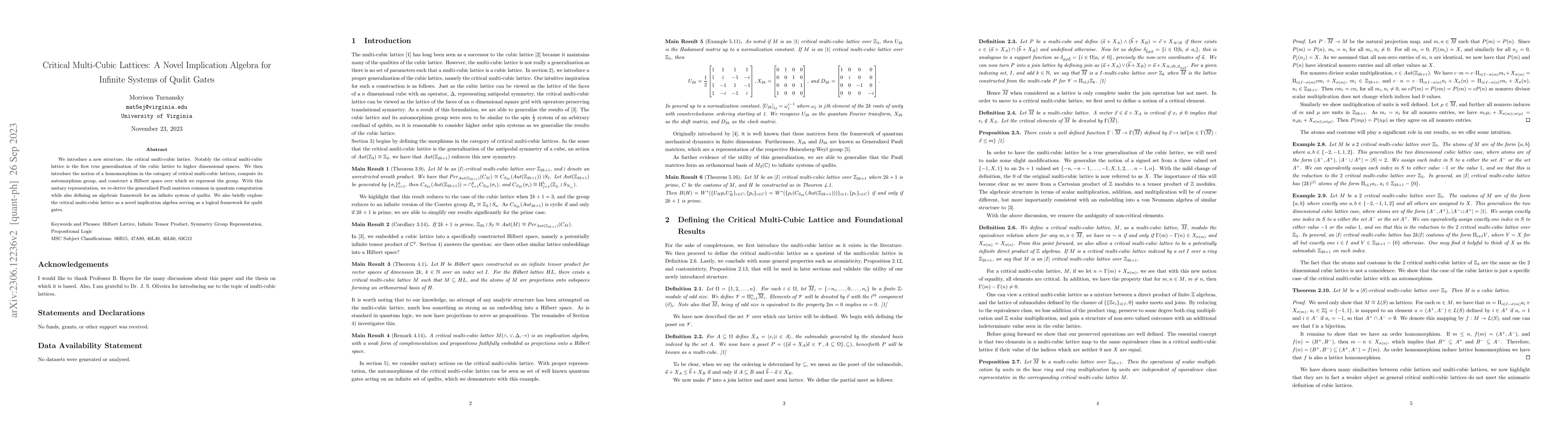 Thumbnail for Critical Multi-Cubic Lattices: A Novel Implication Algebra for Infinite
  Systems of Qudit Gates