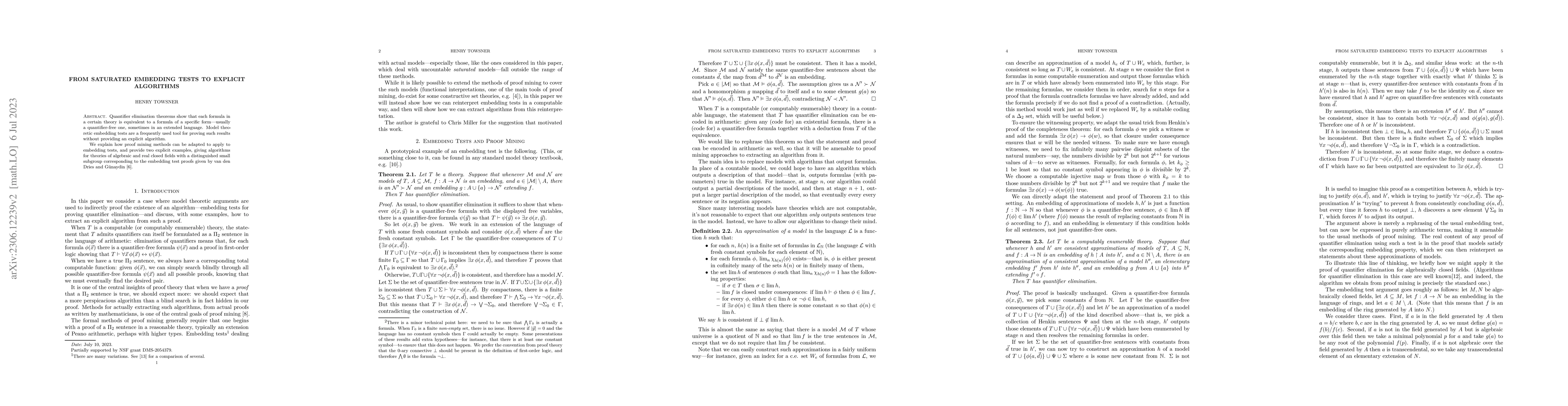 Thumbnail for From Saturated Embedding Tests to Explicit Algorithms