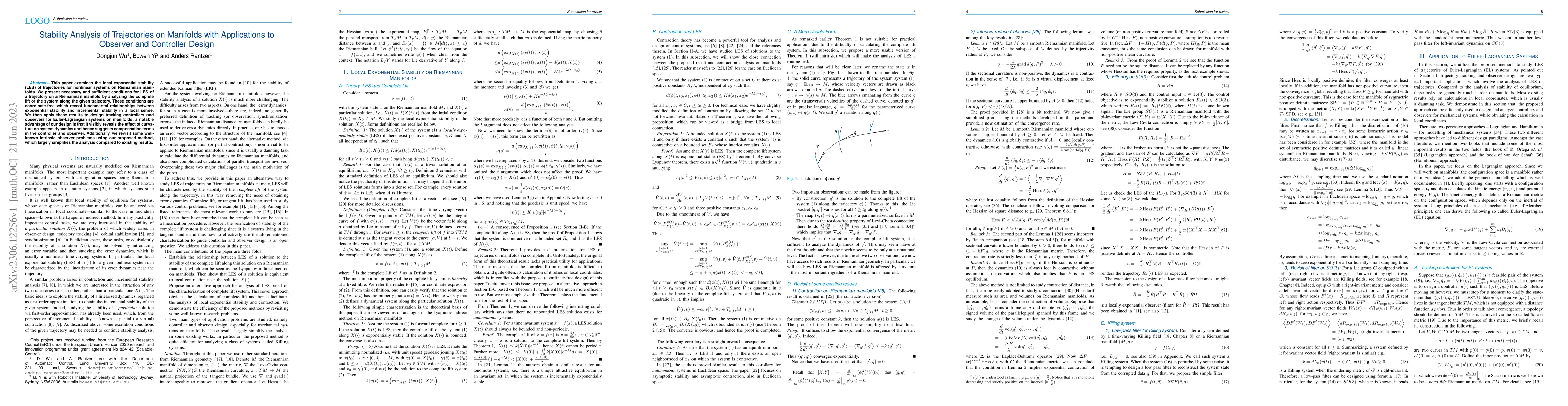 Thumbnail for Stability Analysis of Trajectories on Manifolds with Applications to
  Observer and Controller Design