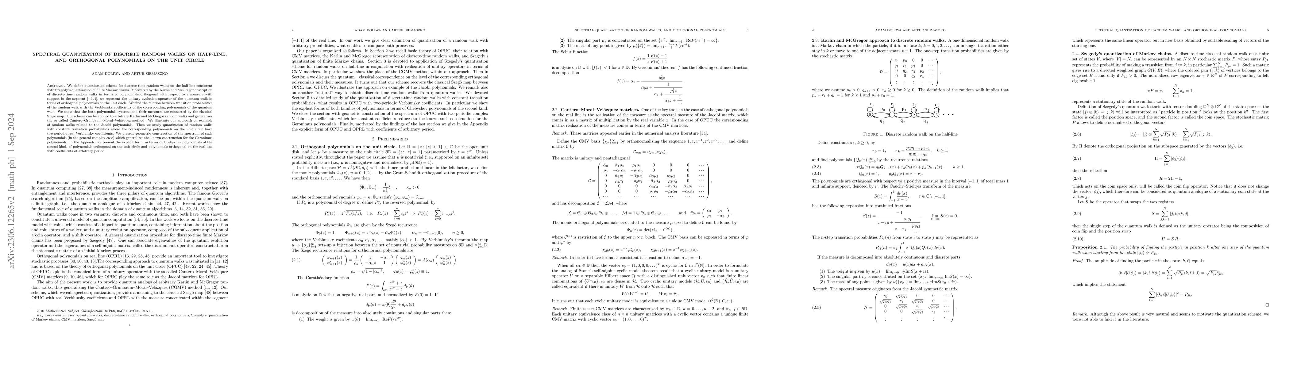 Thumbnail for Spectral quantization of discrete random walks on half-line, and
  orthogonal polynomials on the unit circle