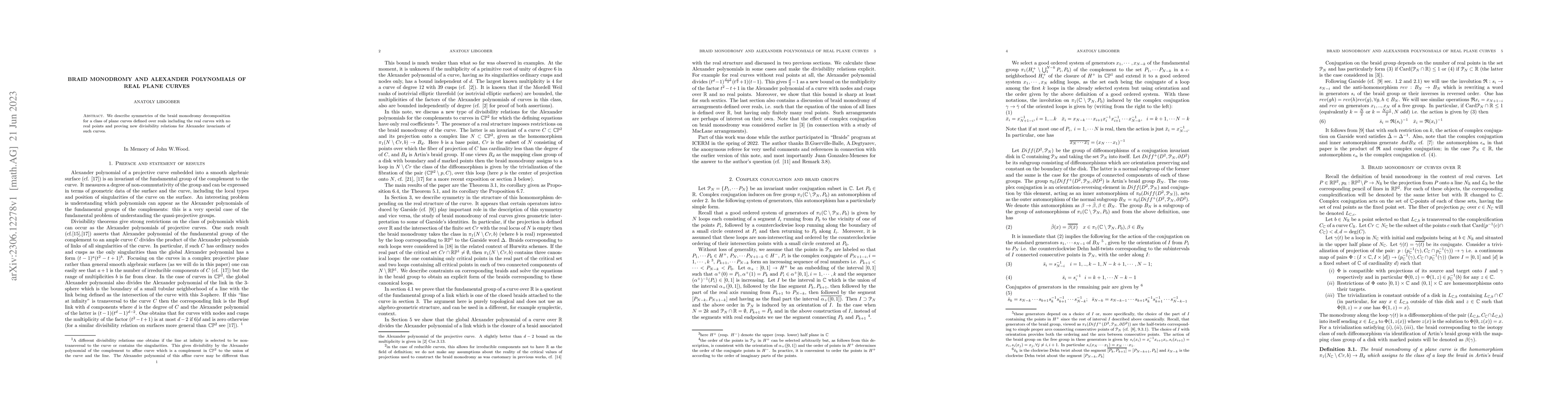 Thumbnail for Braid monodromy and Alexander polynomials of real plane curves