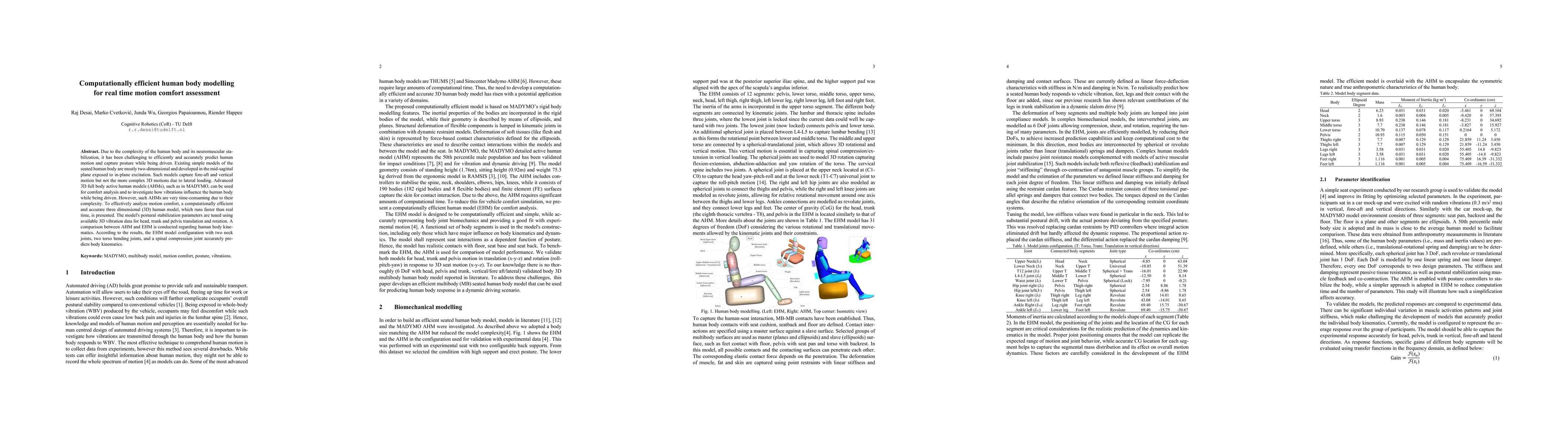 Thumbnail for Computationally efficient human body modelling for real time motion
  comfort assessment