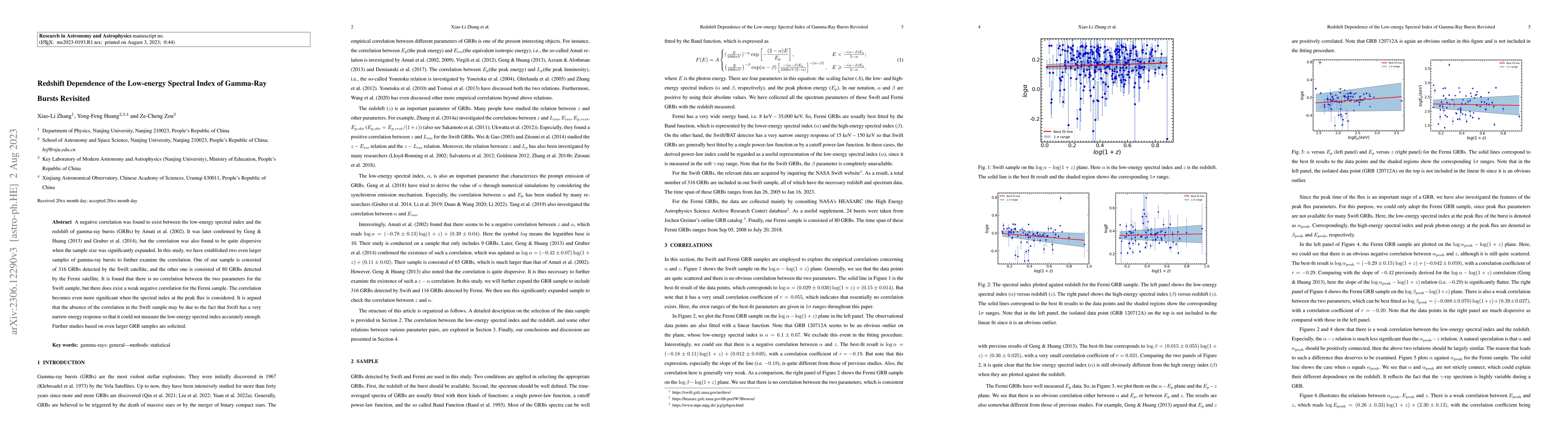 Thumbnail for Redshift Dependence of the Low-energy Spectral Index of Gamma-Ray Bursts
  Revisited