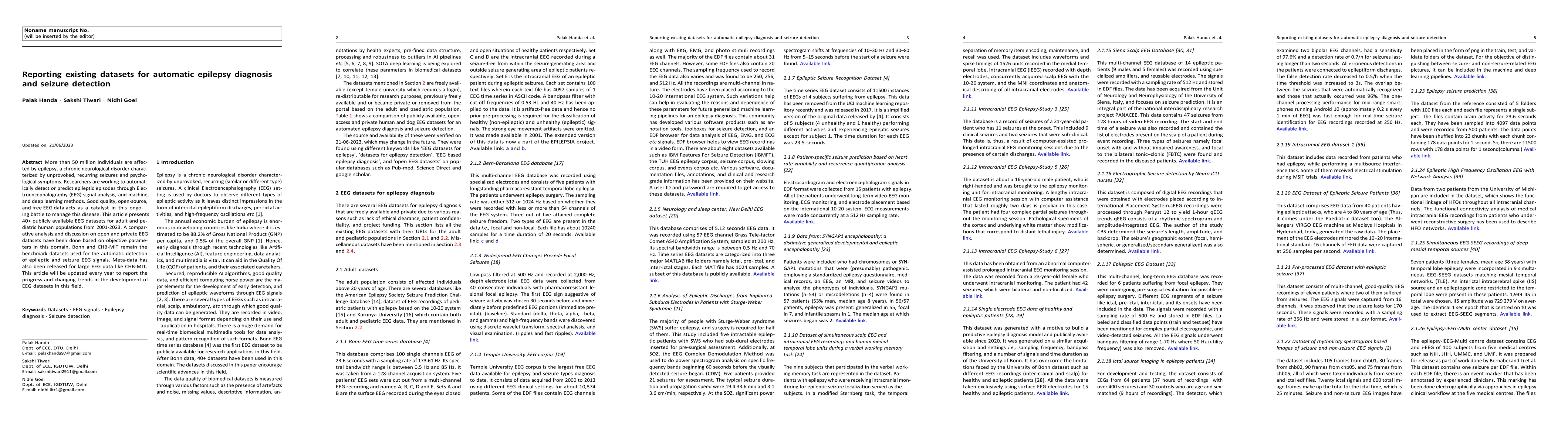 Thumbnail for Reporting existing datasets for automatic epilepsy diagnosis and seizure
  detection