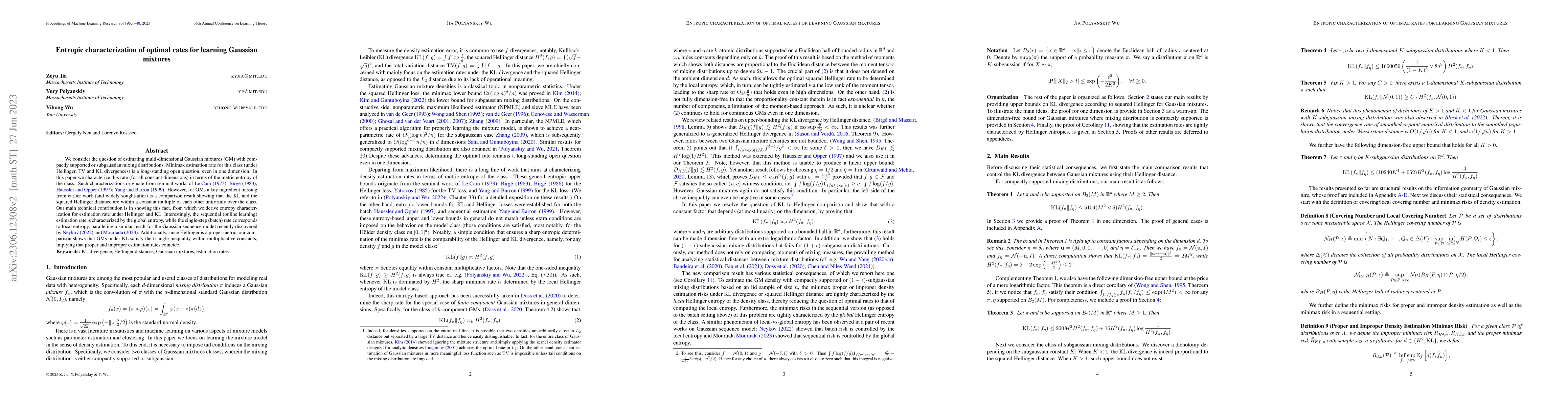 Thumbnail for Entropic characterization of optimal rates for learning Gaussian
  mixtures