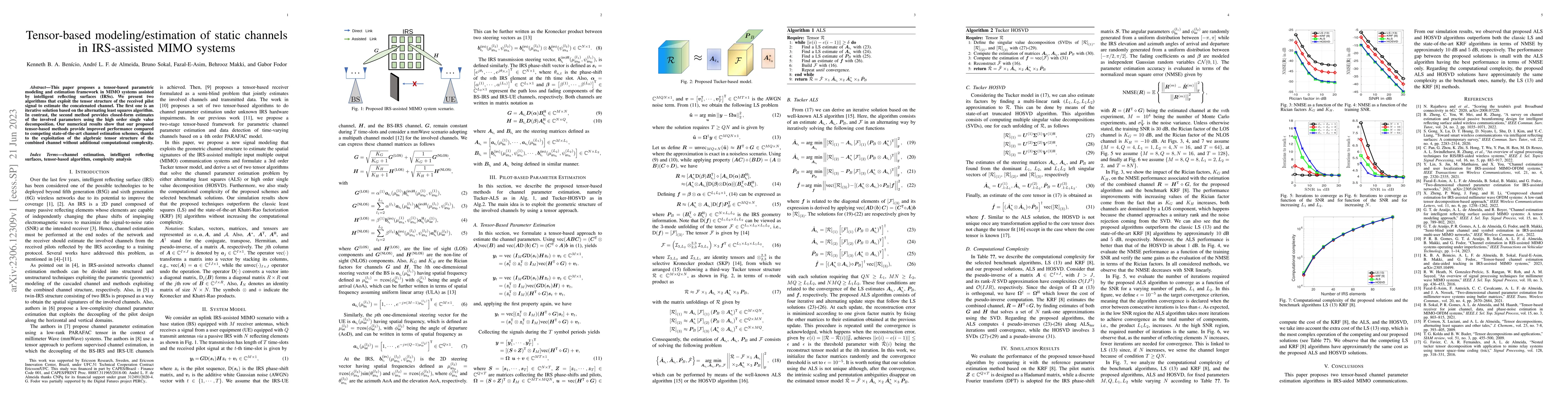 Thumbnail for Tensor-based modeling/estimation of static channels in IRS-assisted MIMO
  systems