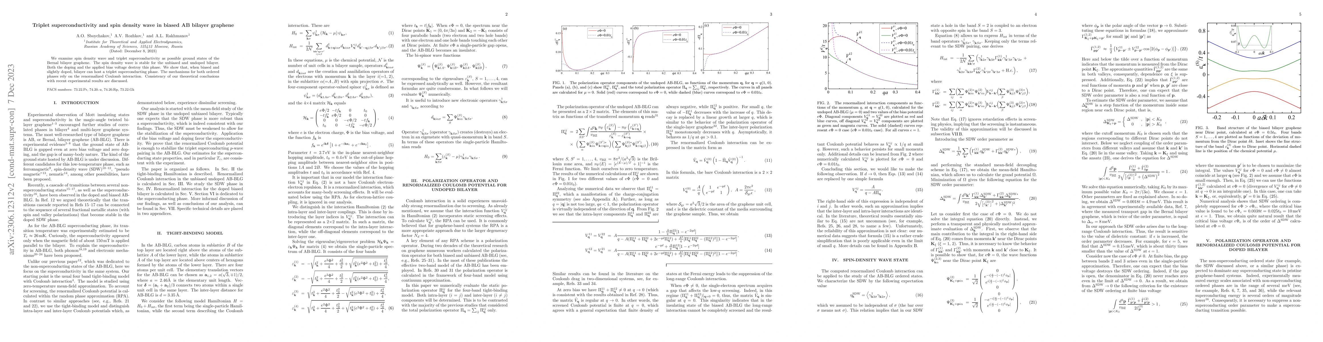 Thumbnail for Triplet superconductivity and spin density wave in biased AB bilayer
  graphene