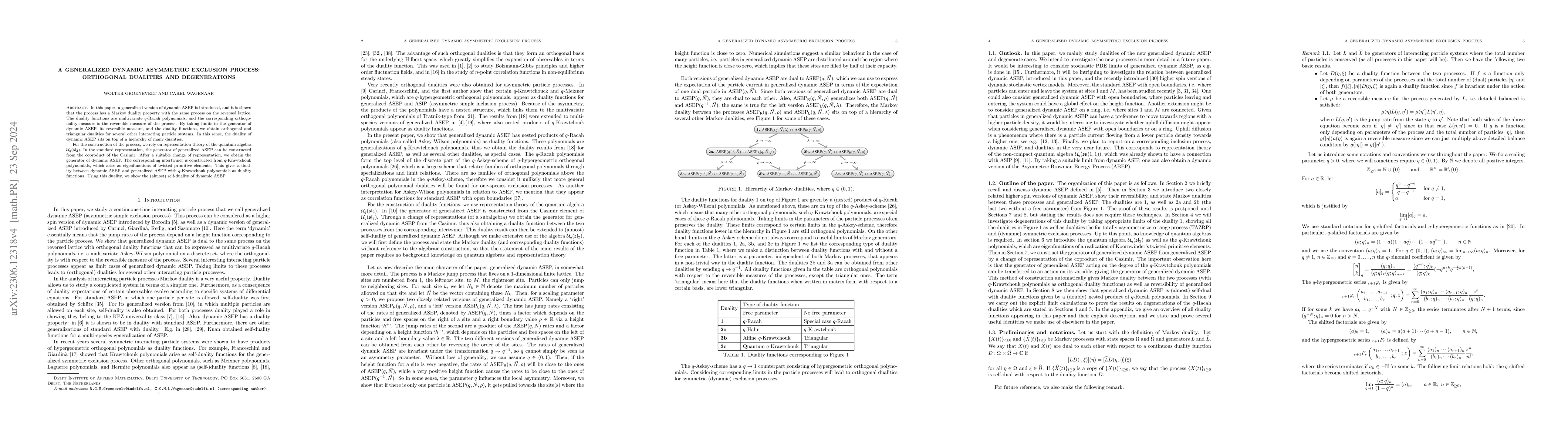 Thumbnail for A Generalized Dynamic Asymmetric Exclusion Process: Orthogonal Dualities
  and Degenerations