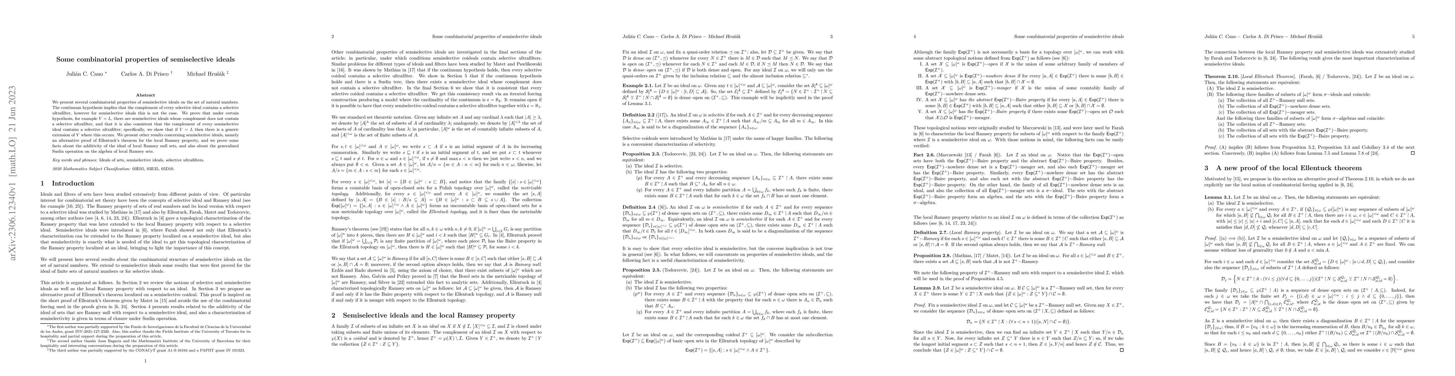 Thumbnail for Some combinatorial properties of semiselective ideals