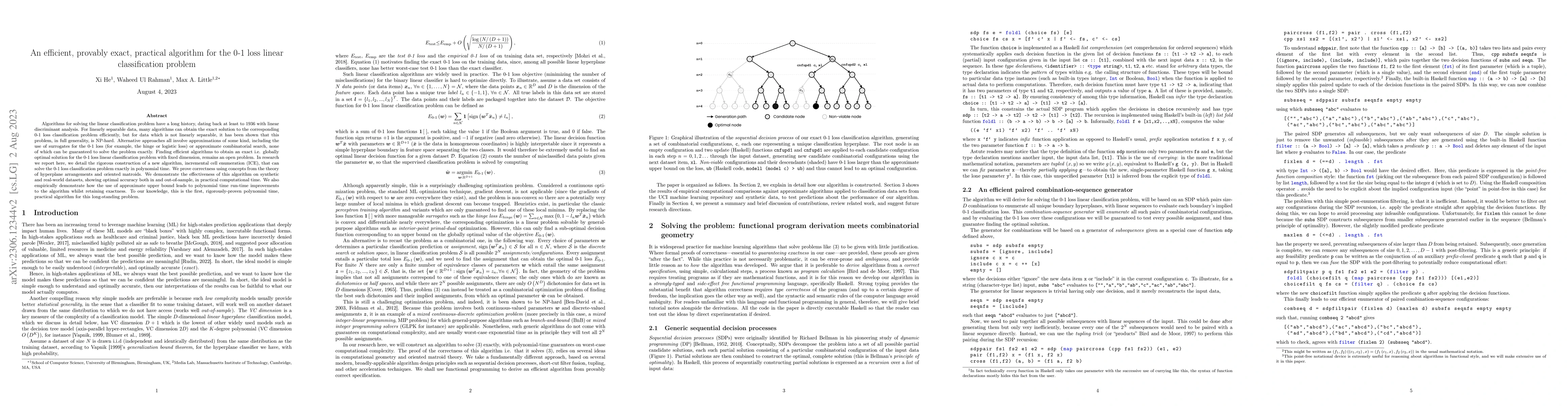 Thumbnail for An efficient, provably exact, practical algorithm for the 0-1 loss
  linear classification problem