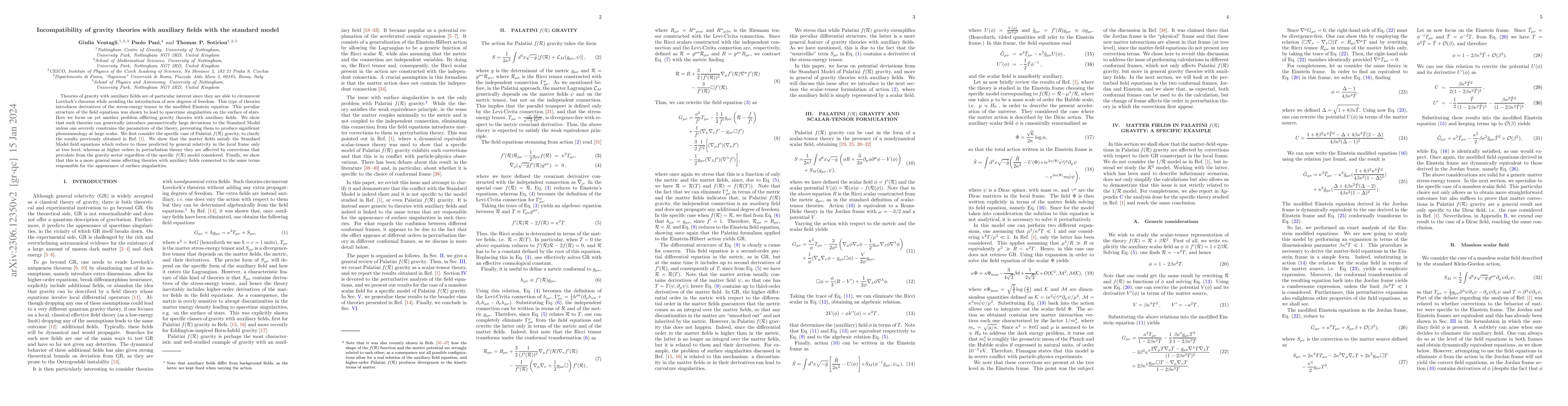 Thumbnail for Incompatibility of gravity theories with auxiliary fields with the
  Standard Model