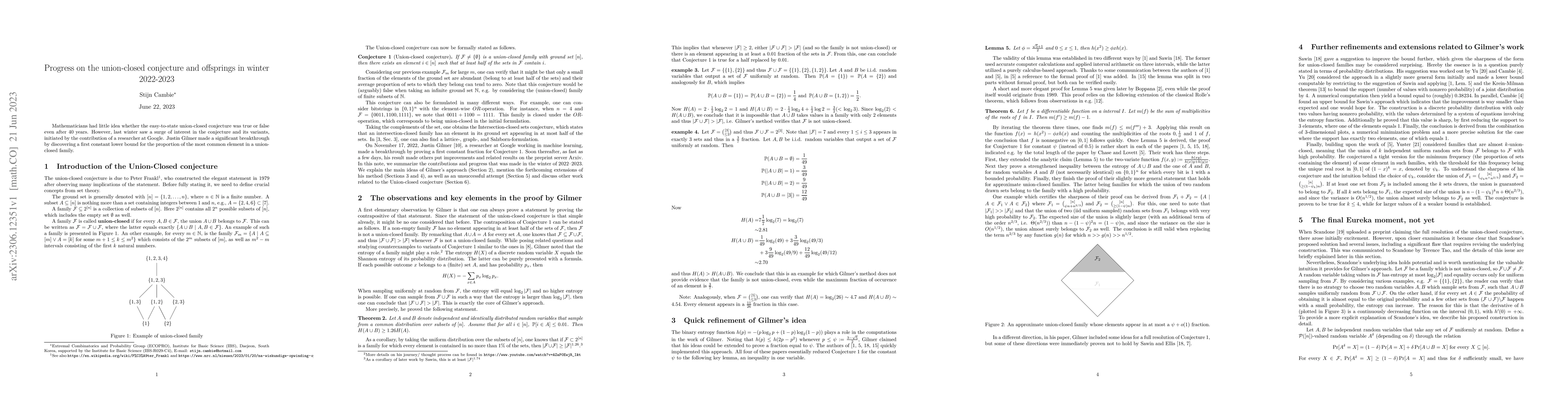Thumbnail for Progress on the union-closed conjecture and offsprings in winter
  2022-2023