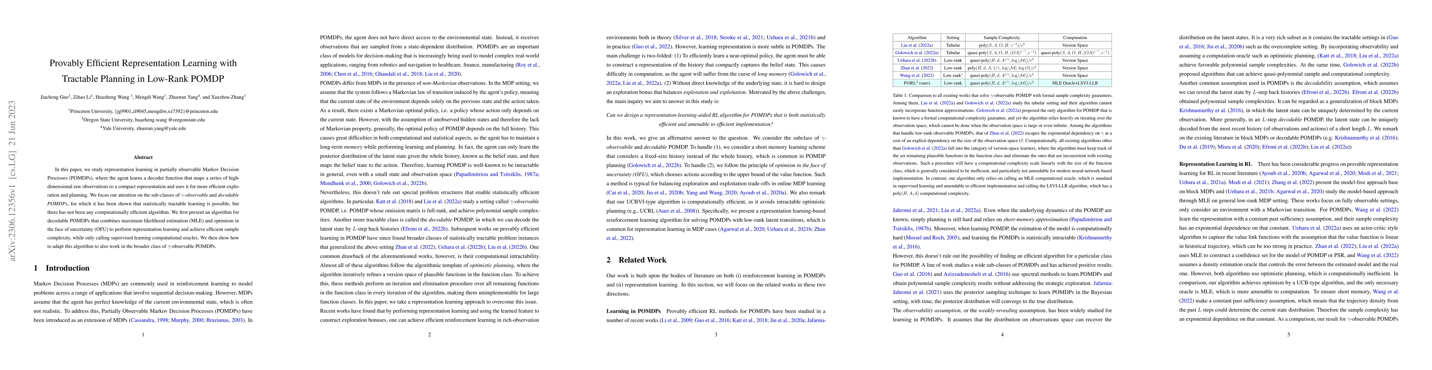 Thumbnail for Provably Efficient Representation Learning with Tractable Planning in
  Low-Rank POMDP