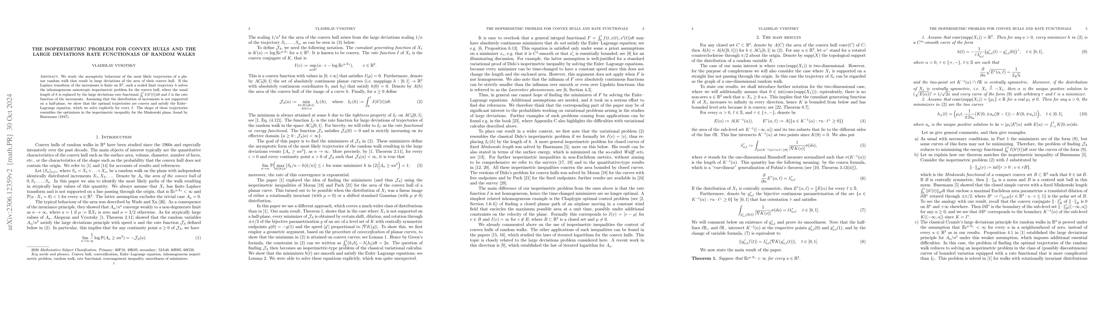 Thumbnail for The isoperimetric problem for convex hulls and the large deviations rate
  functionals of random walks