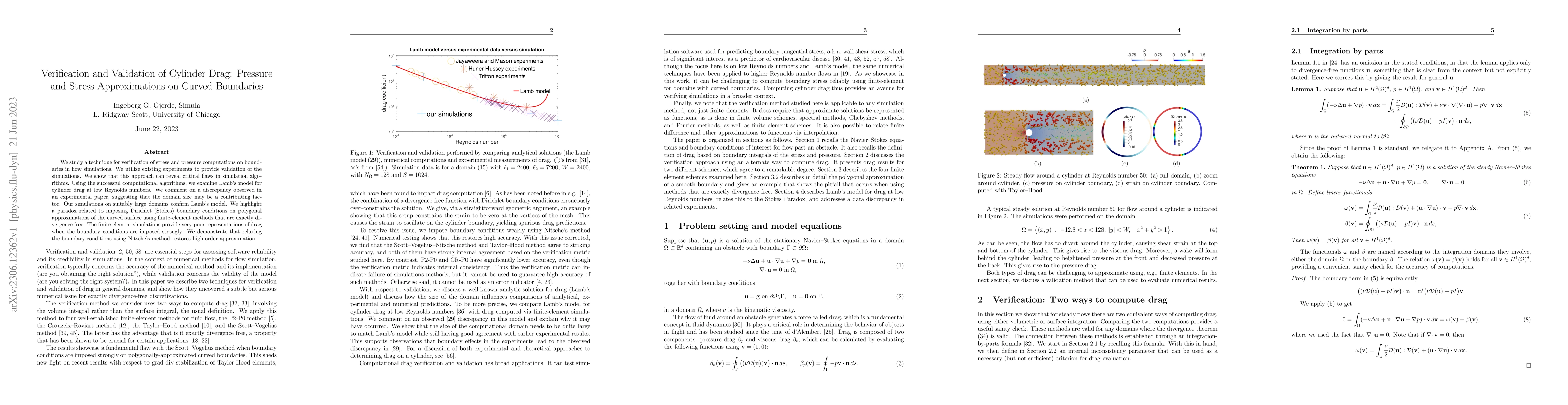 Thumbnail for Verification and Validation of Cylinder Drag: Pressure and Stress
  Approximations on Curved Boundaries