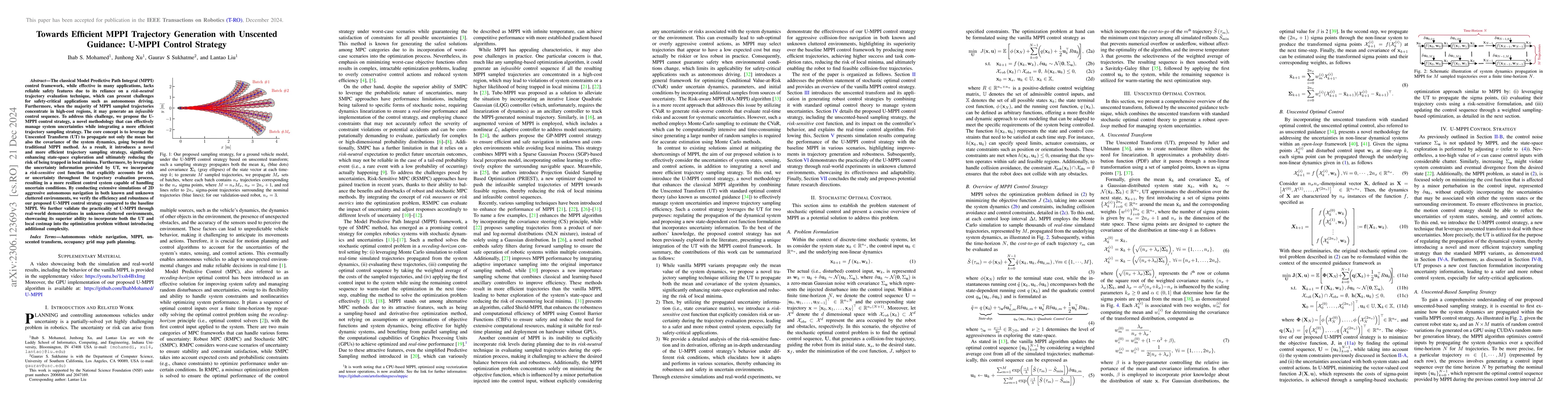 Thumbnail for Towards Efficient MPPI Trajectory Generation with Unscented Guidance:
  U-MPPI Control Strategy