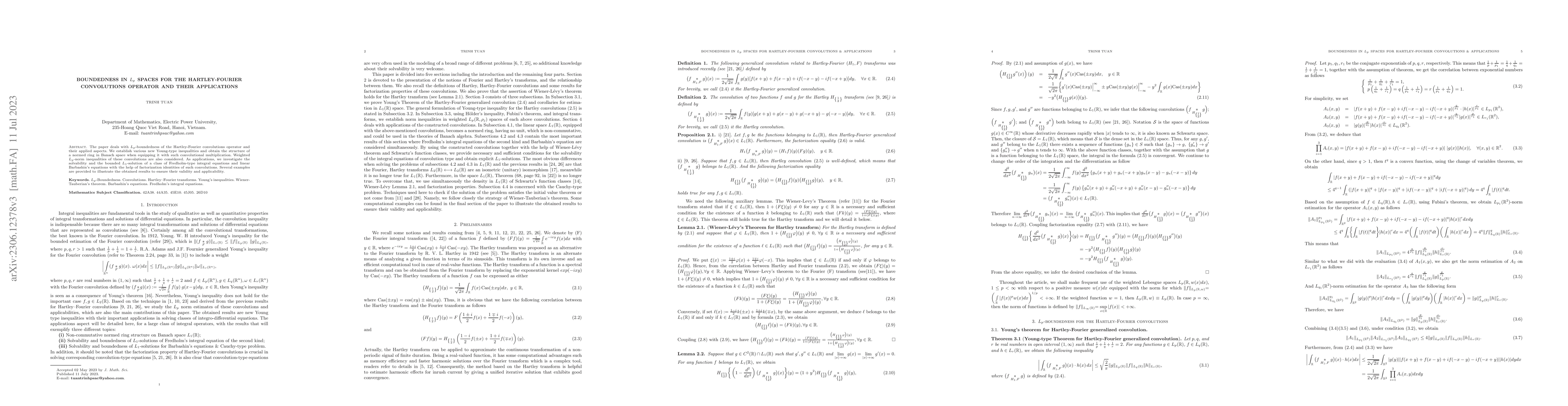 Thumbnail for Boundedness in $L_p$ spaces for the Hartley-Fourier convolutions
  operator and their applications
