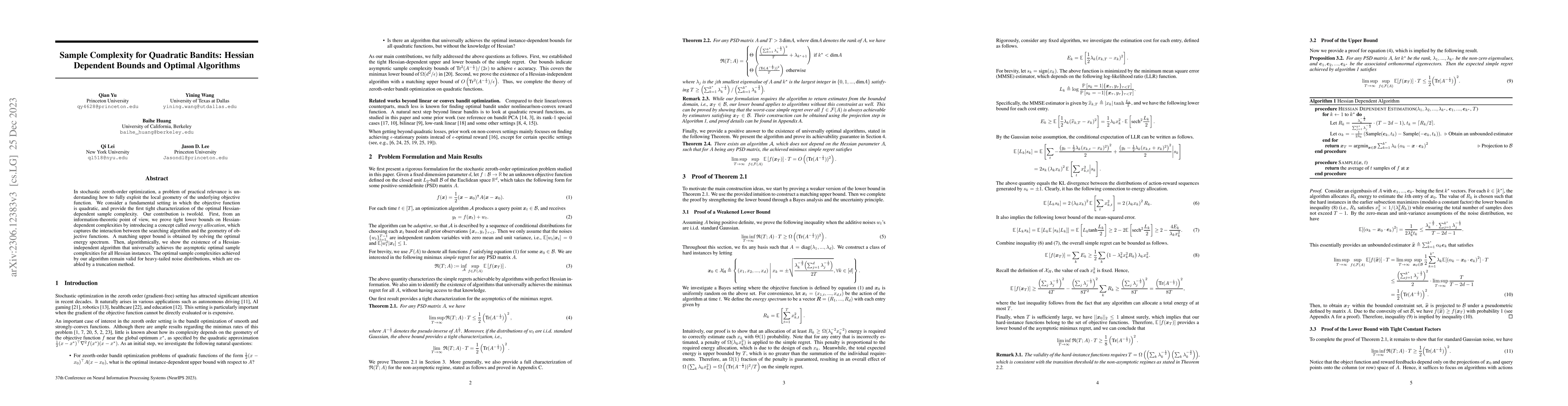 Thumbnail for Sample Complexity for Quadratic Bandits: Hessian Dependent Bounds and
  Optimal Algorithms