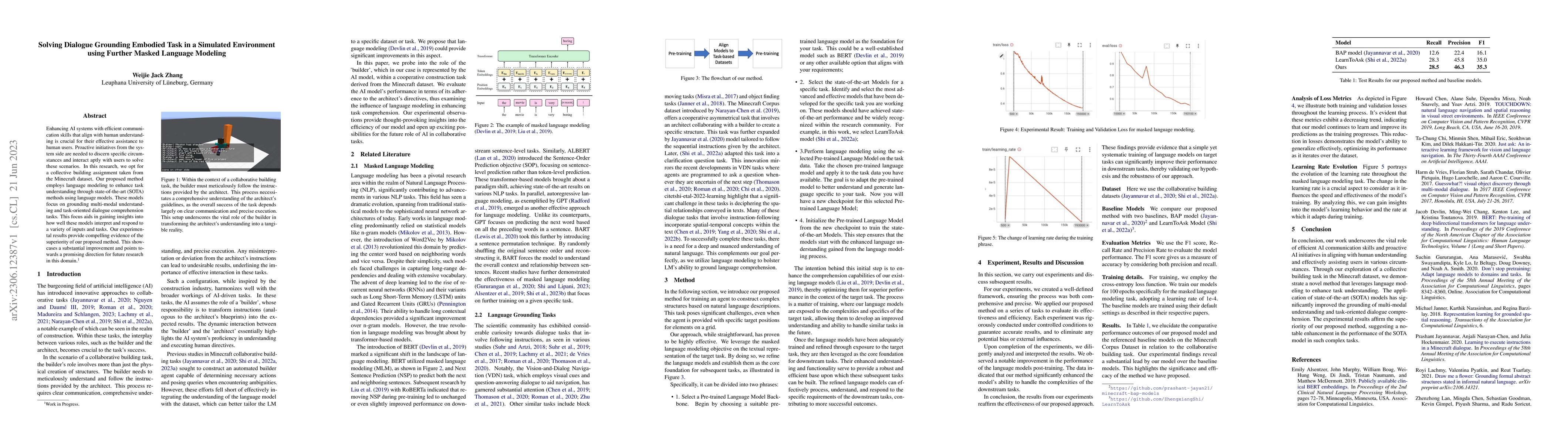 Thumbnail for Solving Dialogue Grounding Embodied Task in a Simulated Environment
  using Further Masked Language Modeling