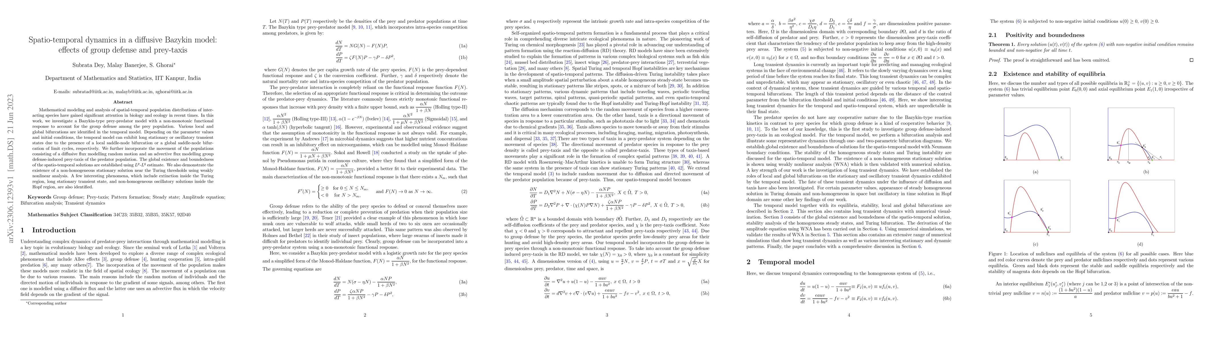 Thumbnail for Spatio-temporal dynamics in a diffusive Bazykin model: effects of group
  defense and prey-taxis