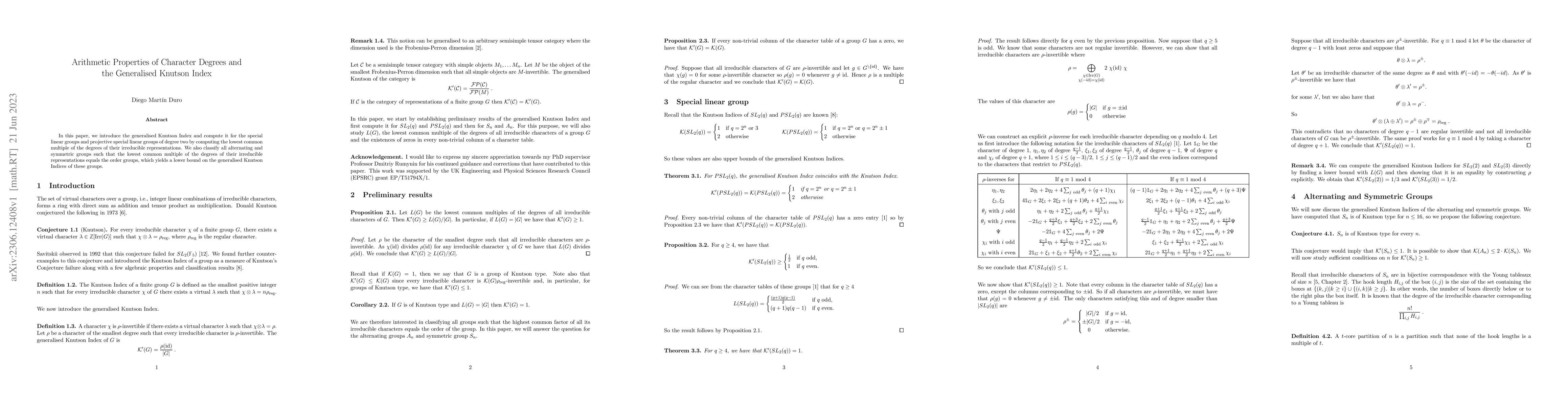 Thumbnail for Arithmetic Properties of Character Degrees and the Generalised Knutson
  Index