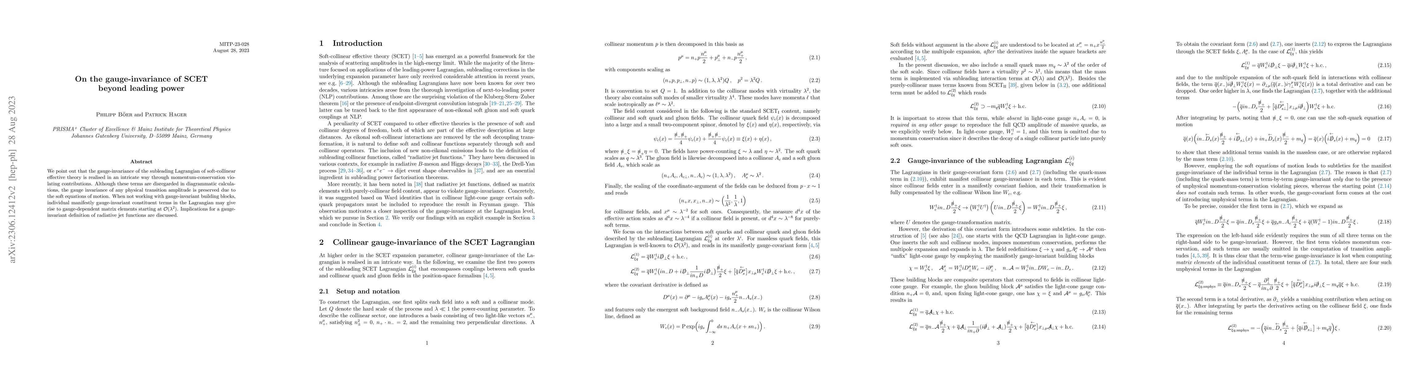 Thumbnail for On the gauge-invariance of SCET beyond leading power