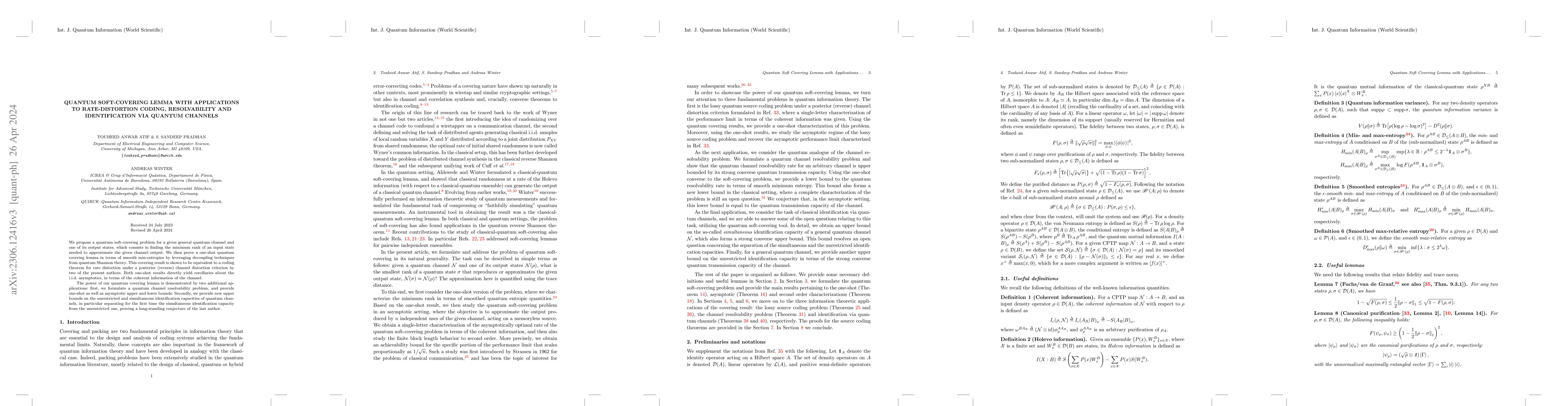 Thumbnail for Quantum soft-covering lemma with applications to rate-distortion coding,
  resolvability and identification via quantum channels