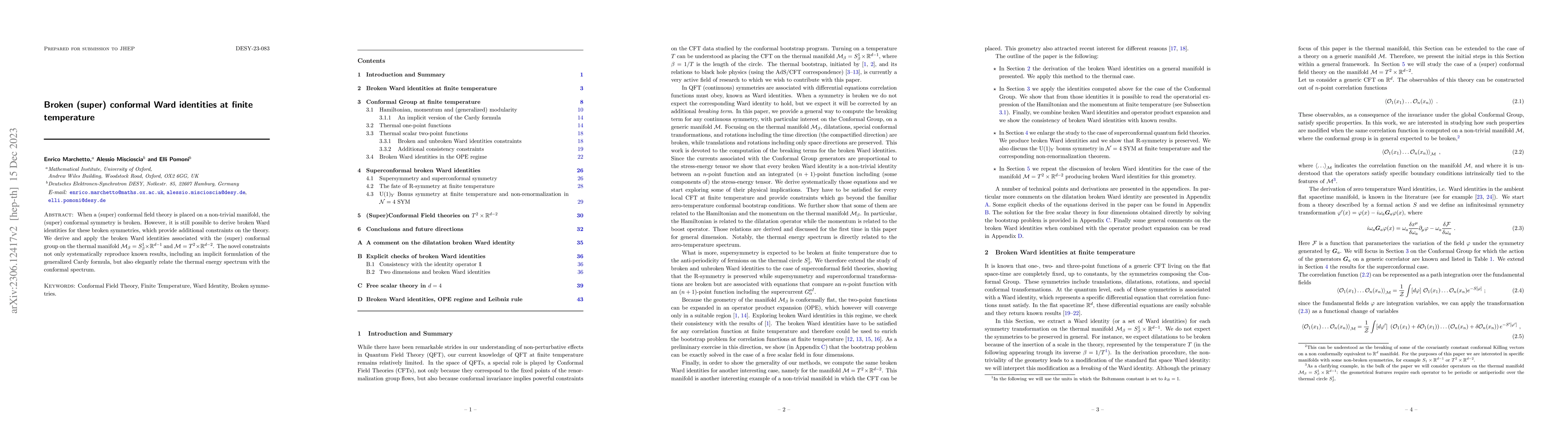 Thumbnail for Broken (super) conformal Ward identities at finite temperature
