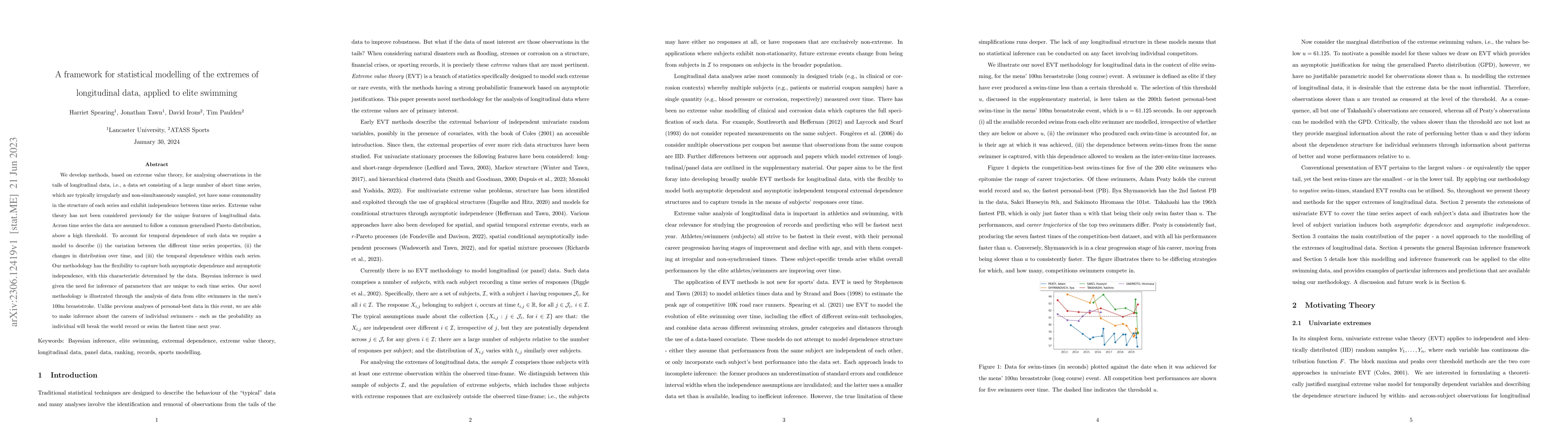 Thumbnail for A framework for statistical modelling of the extremes of longitudinal
  data, applied to elite swimming