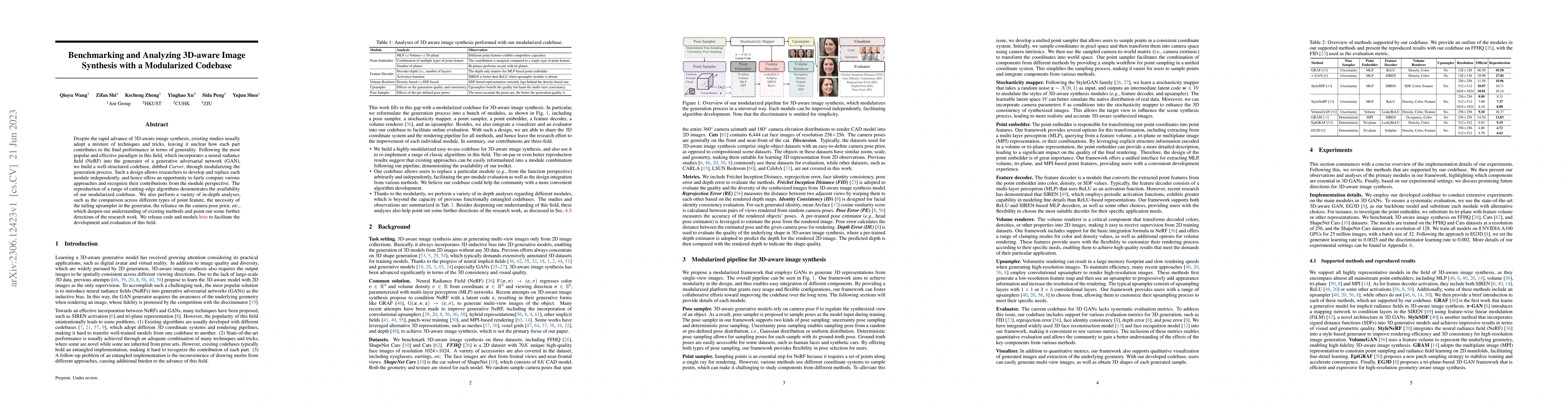 Thumbnail for Benchmarking and Analyzing 3D-aware Image Synthesis with a Modularized
  Codebase