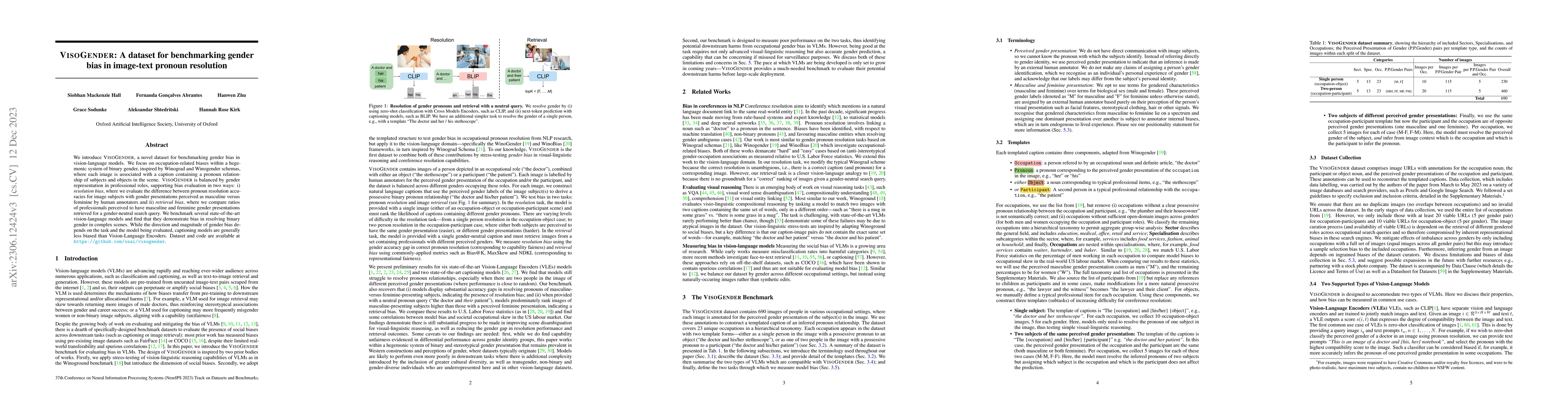 Thumbnail for VisoGender: A dataset for benchmarking gender bias in image-text pronoun
  resolution