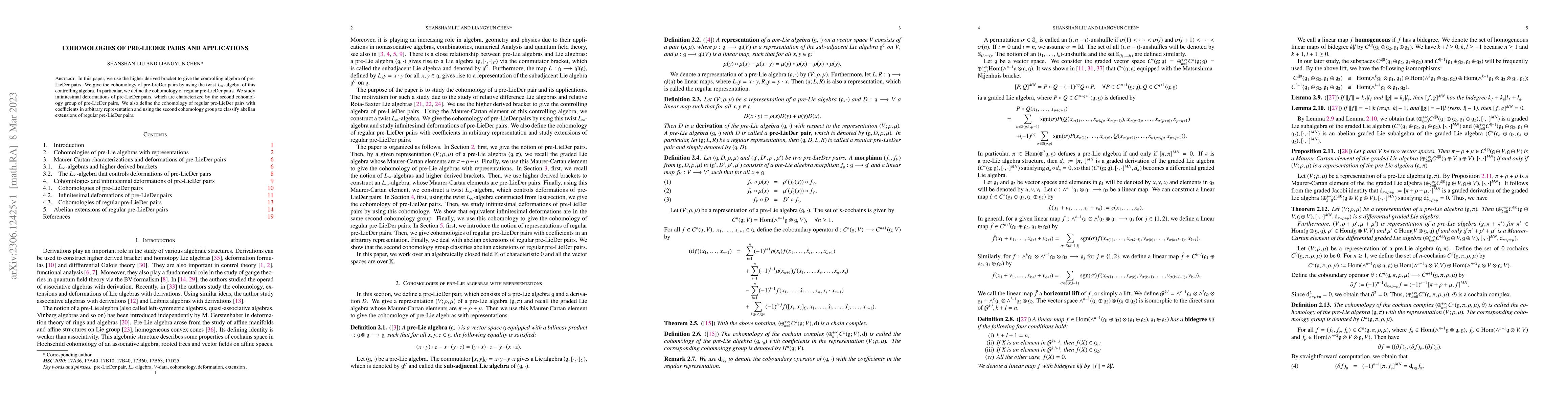 Thumbnail for Cohomologies of pre-LieDer pairs and applications