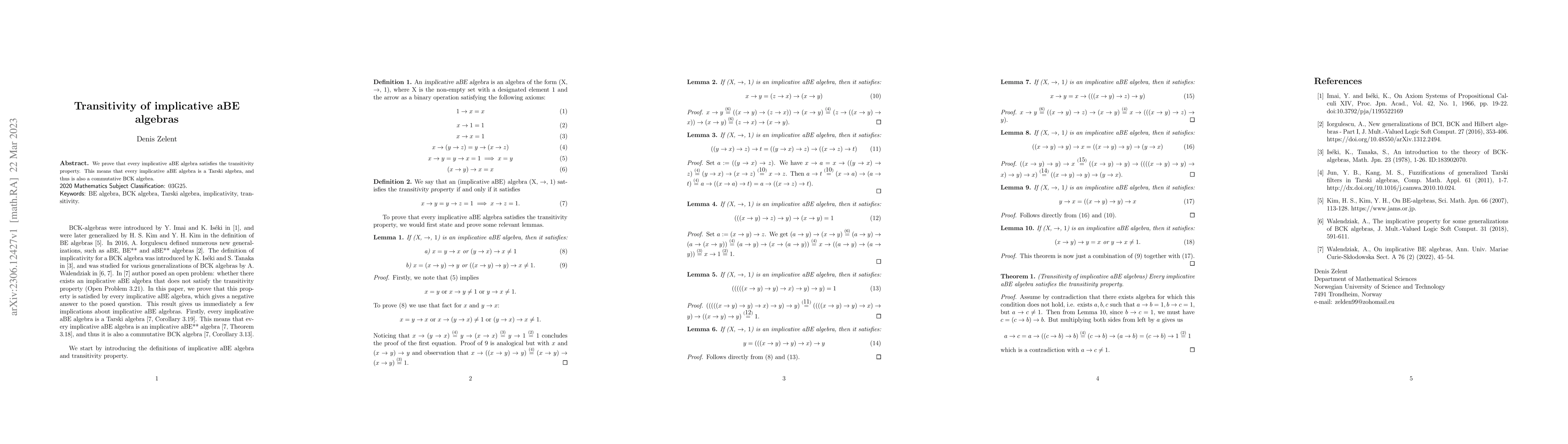 Thumbnail for Transitivity of implicative aBE algebras