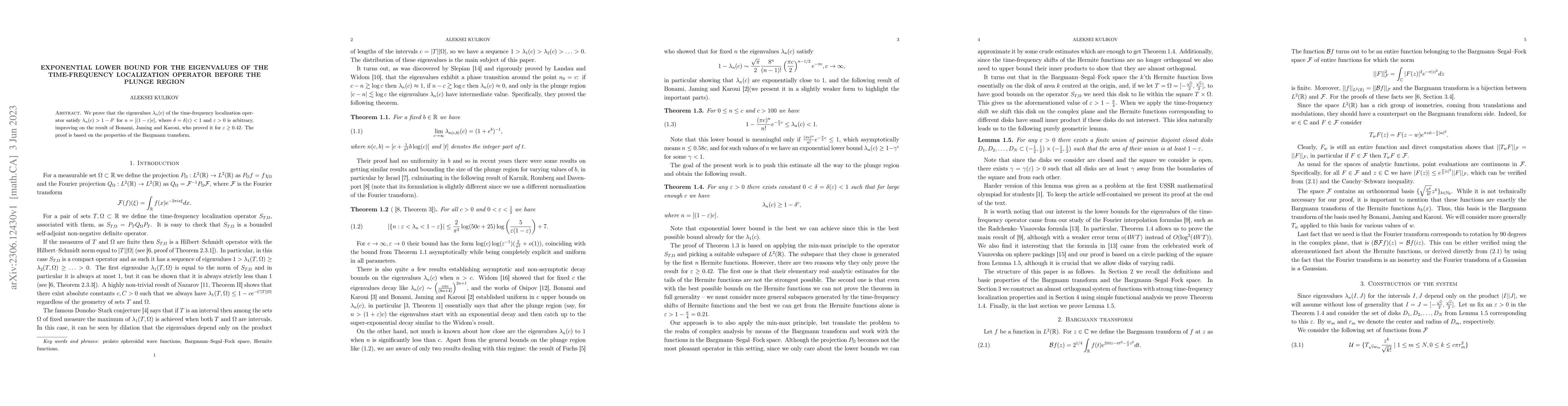 Thumbnail for Exponential lower bound for the eigenvalues of the time-frequency
  localization operator before the plunge region