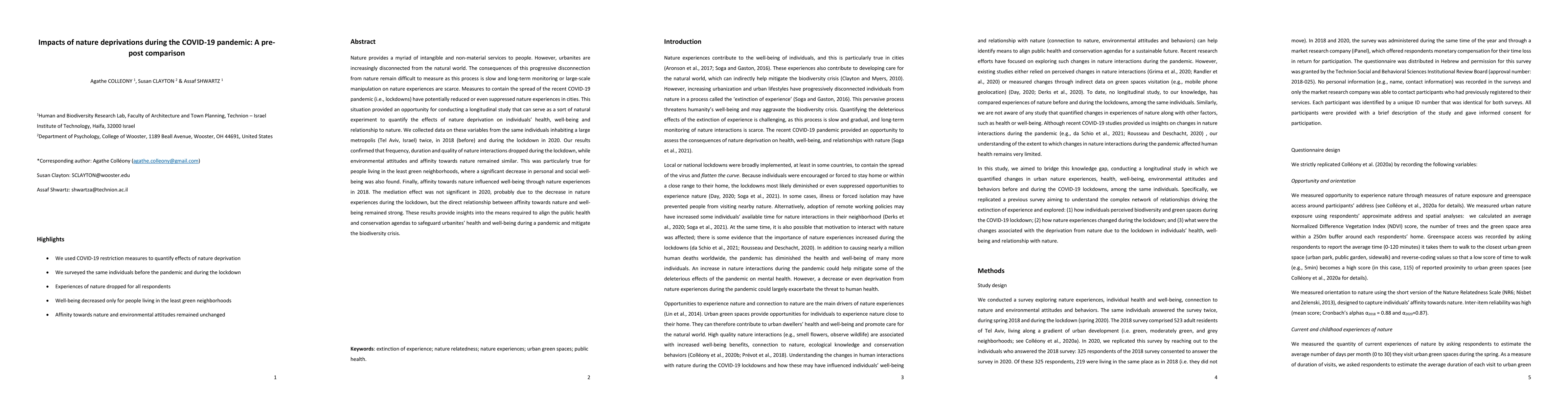 Thumbnail for Impacts of nature deprivations during the COVID-19 pandemic: A pre-post
  comparison