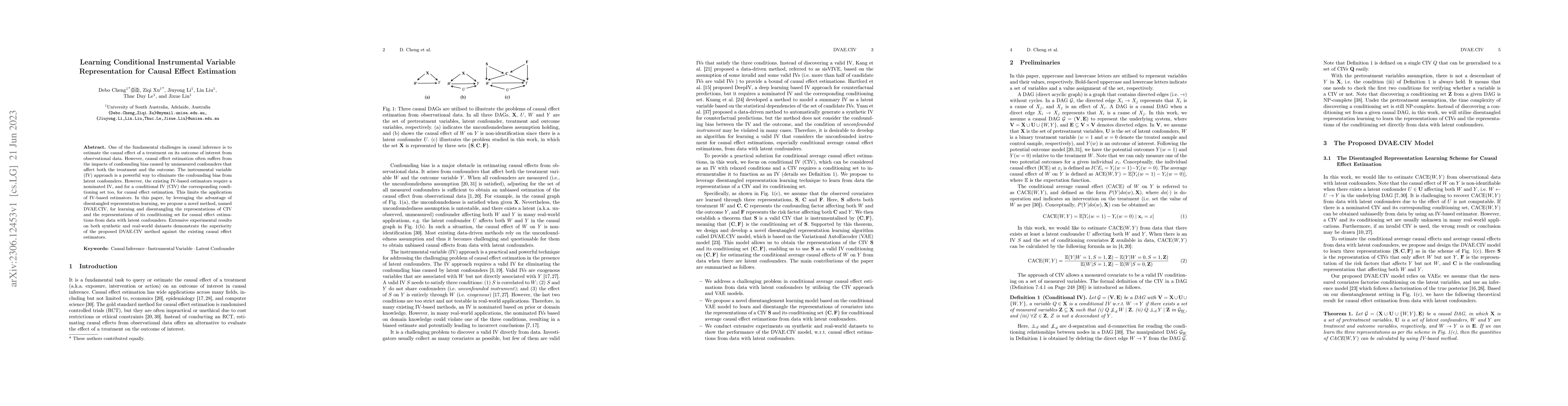 Thumbnail for Learning Conditional Instrumental Variable Representation for Causal
  Effect Estimation