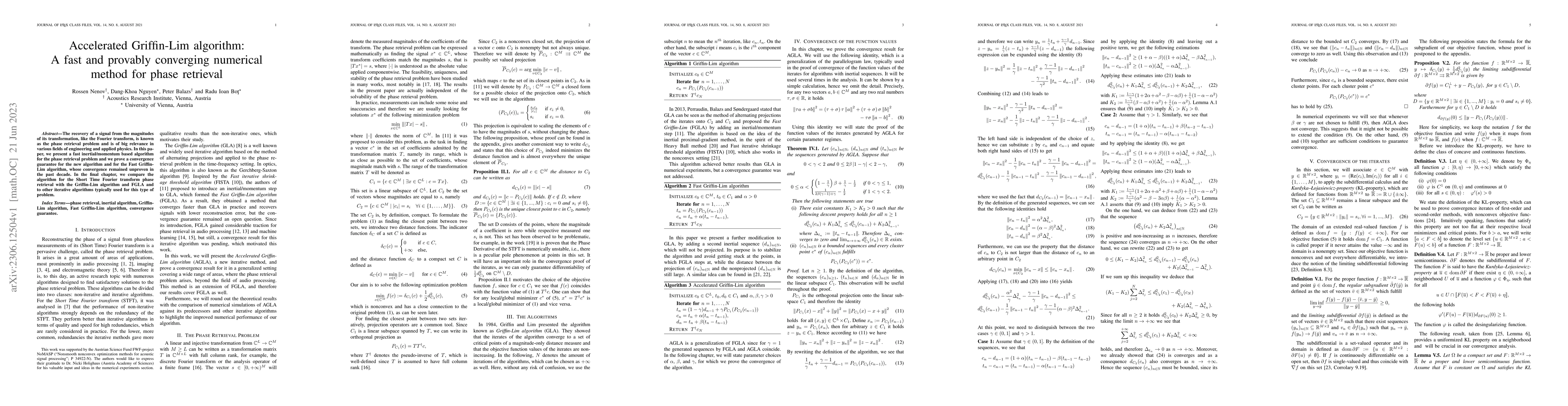 Thumbnail for Accelerated Griffin-Lim algorithm: A fast and provably converging
  numerical method for phase retrieval