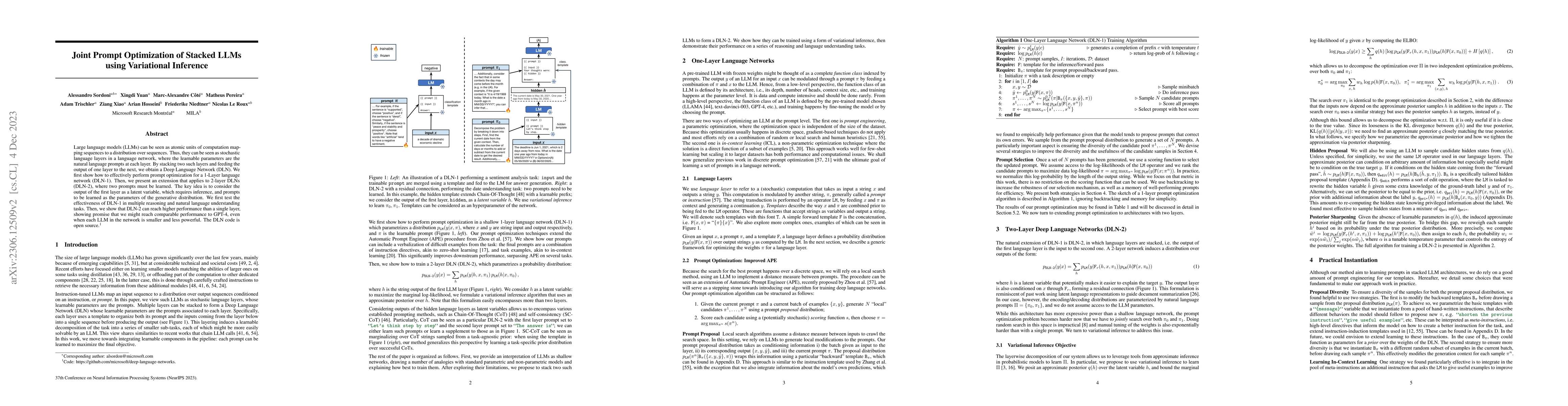 Thumbnail for Joint Prompt Optimization of Stacked LLMs using Variational Inference